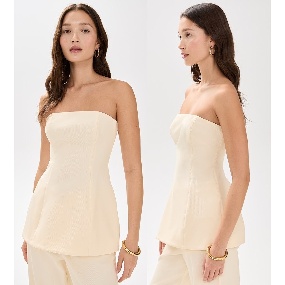 NWT STAUD Silvia Top Ecru‎ White 8 Strapless Flare Hem